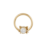 Lil Kitty - 14K Gold Gem Fixed Bead Ring - piercing - zone.com