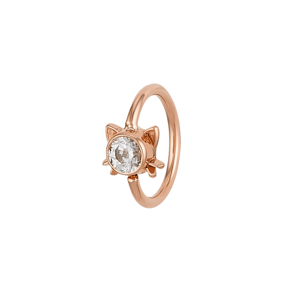 Lil Kitty - 14K Gold Gem Fixed Bead Ring - piercing - zone.com