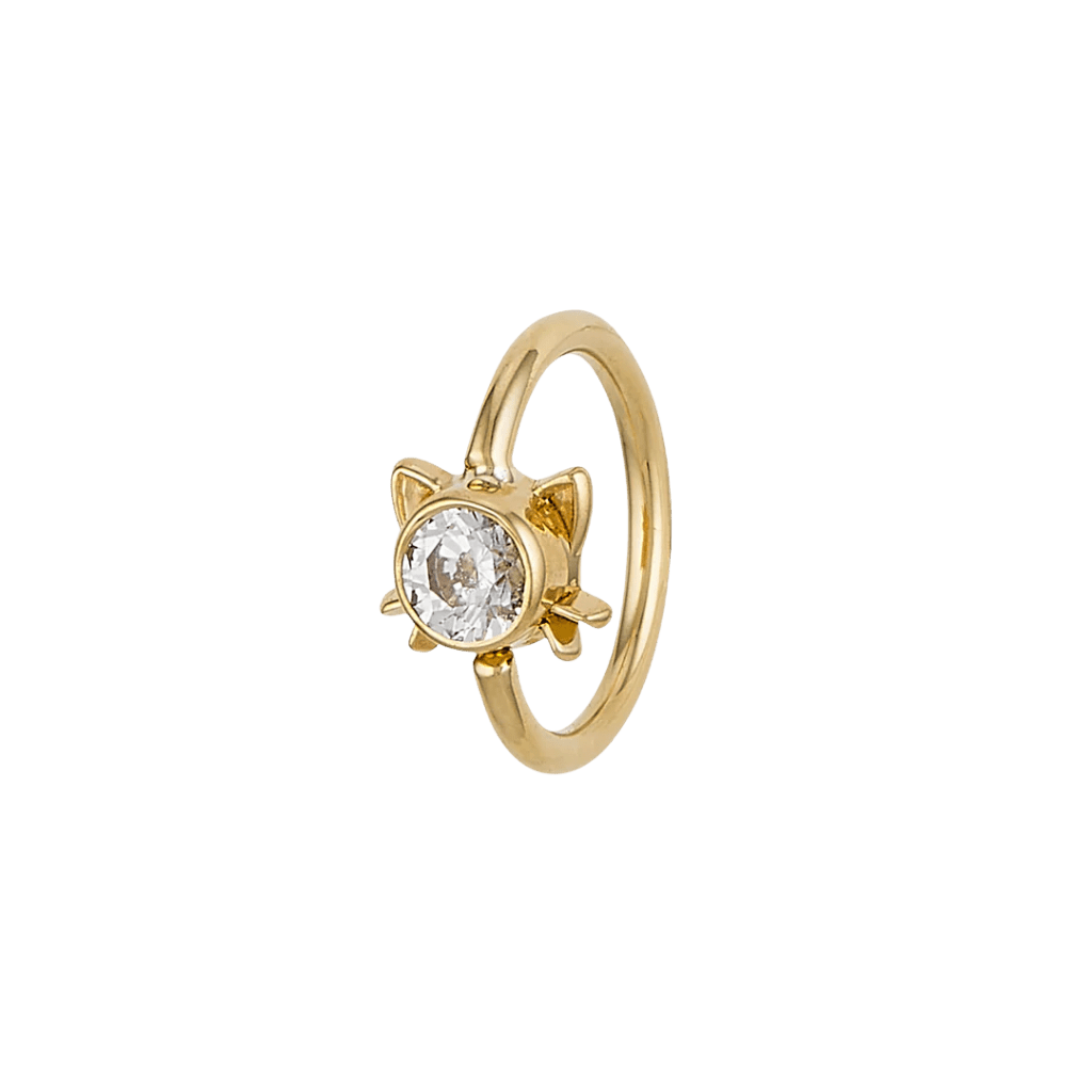 Lil Kitty - 14K Gold Gem Fixed Bead Ring - piercing - zone.com