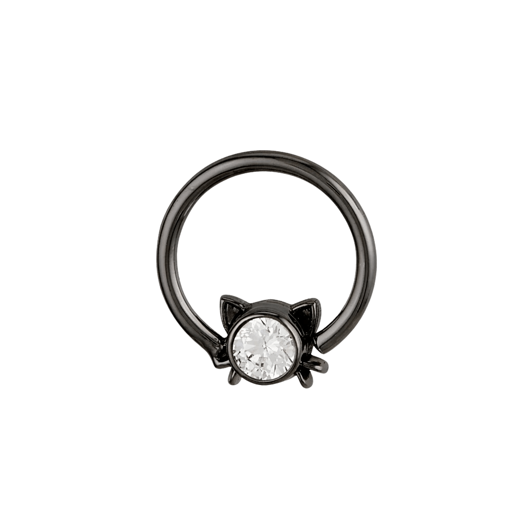 Lil Kitty - 14K Gold Gem Fixed Bead Ring - piercing - zone.com