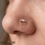 Limitless – Opal & CZ with Dual Chains – 14K Gold Threadless End - piercing - zone.com