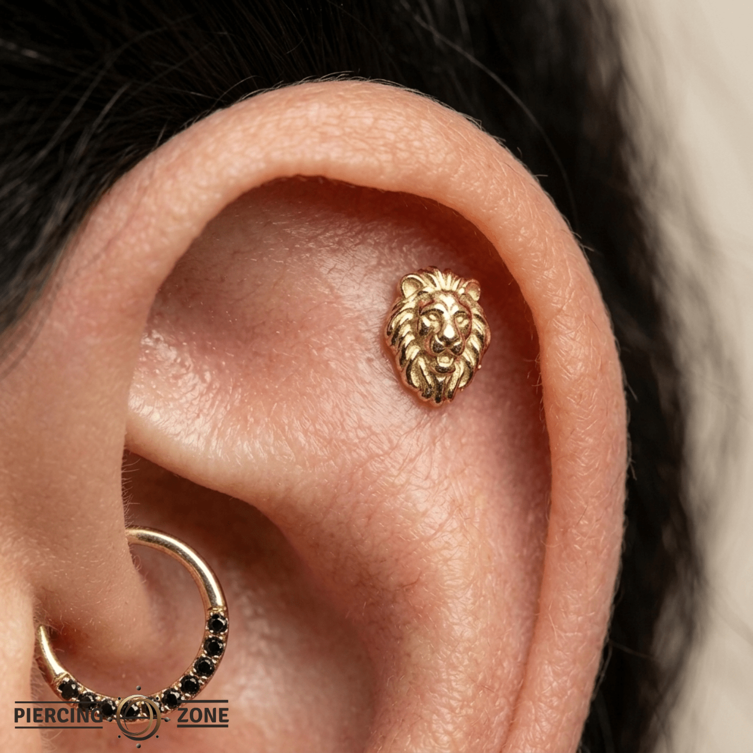 Lion – 14K Gold Threadless/Threaded End - piercing - zone.com