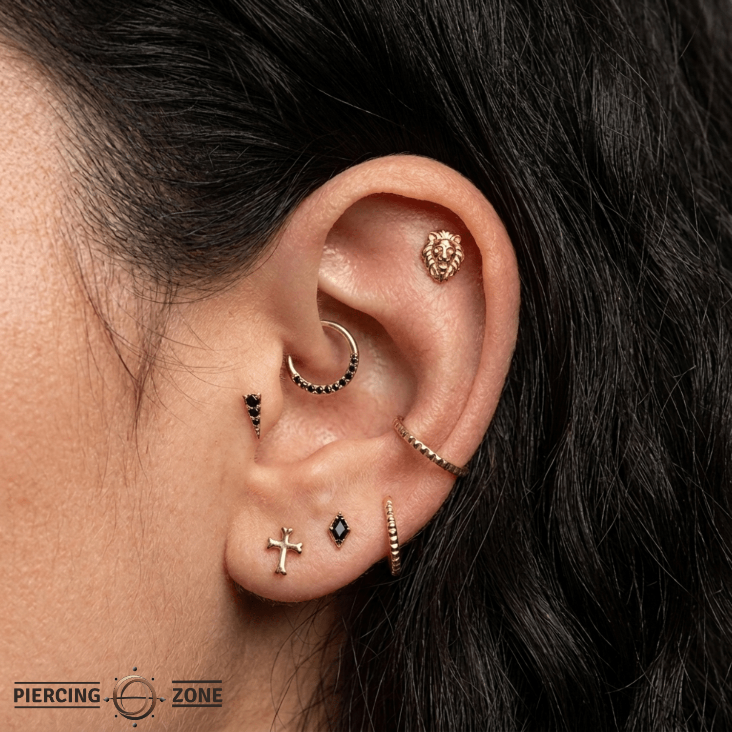 Lion – 14K Gold Threadless/Threaded End - piercing - zone.com