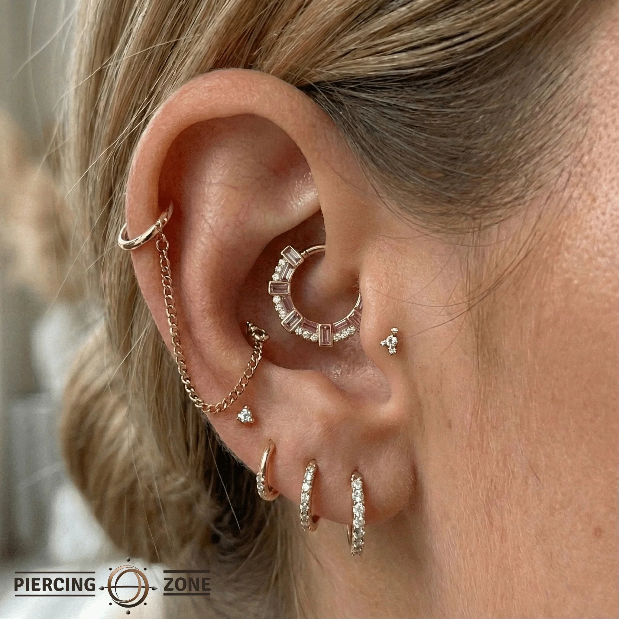 Lola – 14K Gold Pink Sapphire & Enamel Clicker Ring - piercing - zone.com