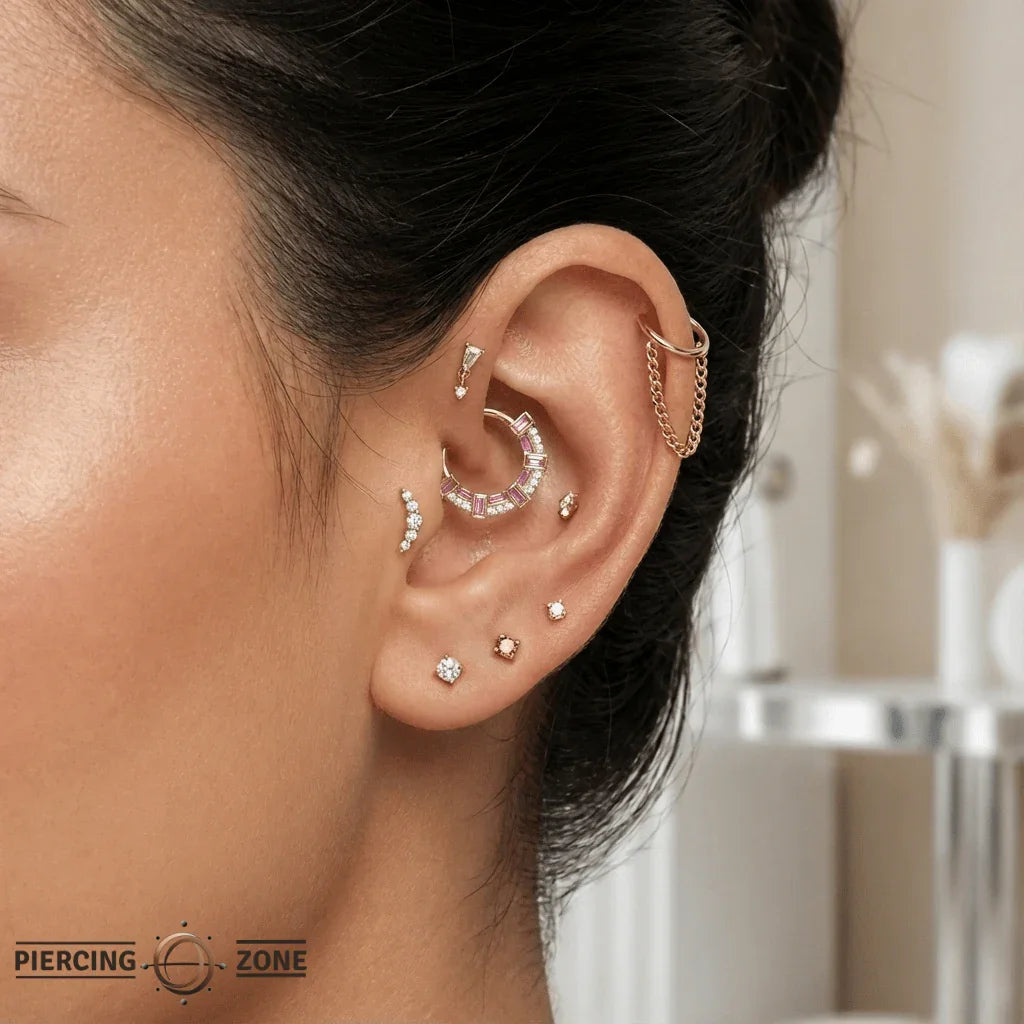 Lola – 14K Gold Pink Sapphire & Enamel Clicker Ring - piercing - zone.com