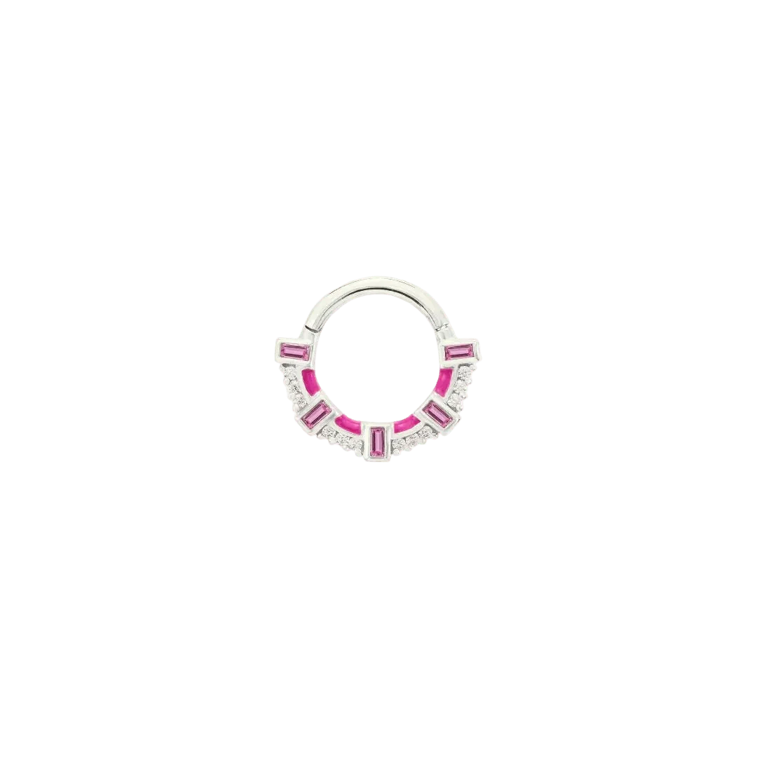 Lola – 14K Gold Pink Sapphire & Enamel Clicker Ring - piercing - zone.com