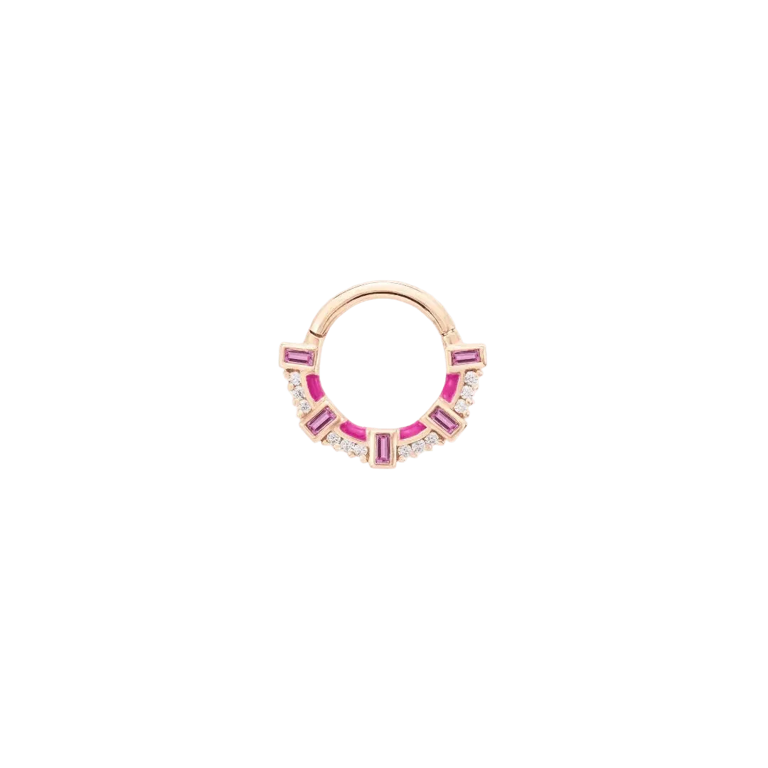 Lola – 14K Gold Pink Sapphire & Enamel Clicker Ring - piercing - zone.com