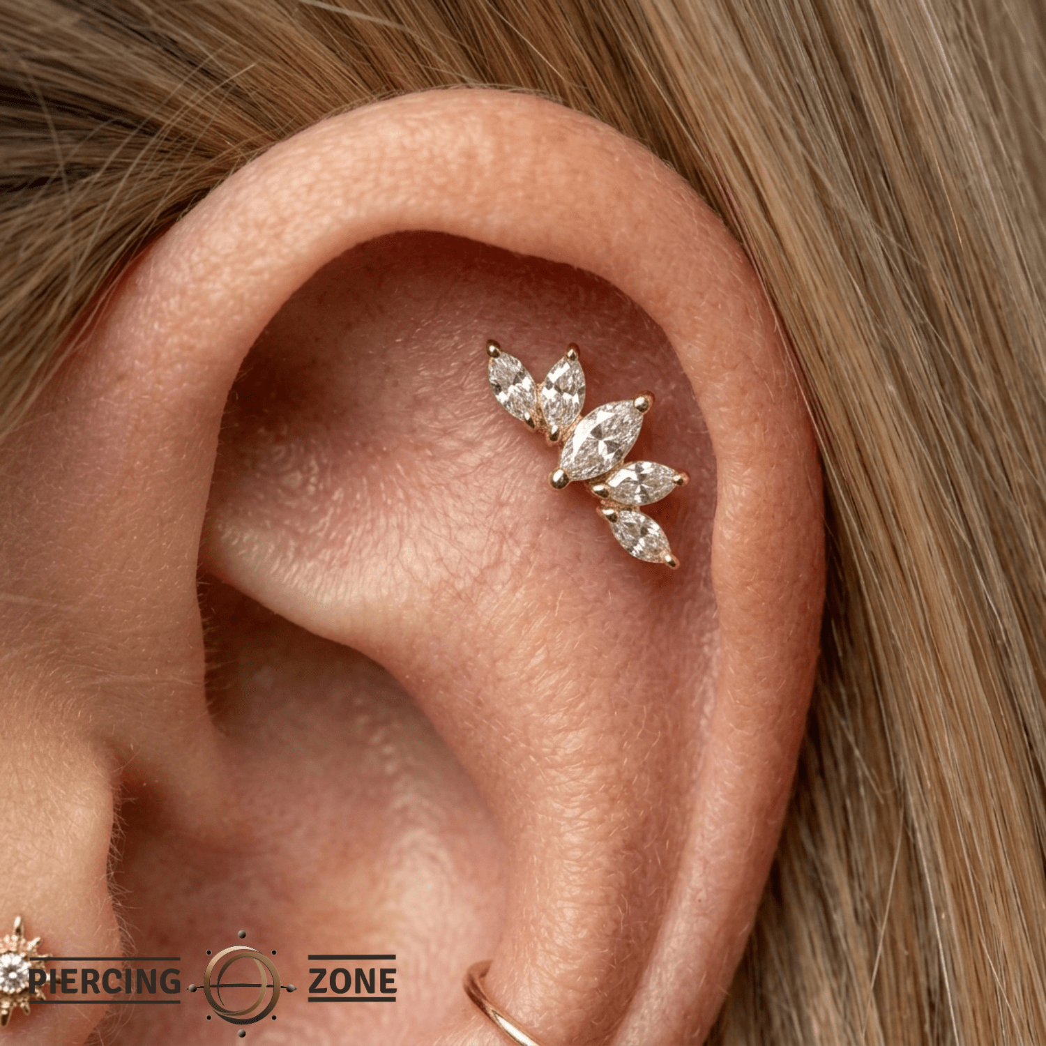 Lotus Bloom Pin - 14K Gold Gem Lotus Threadless End - piercing - zone.com