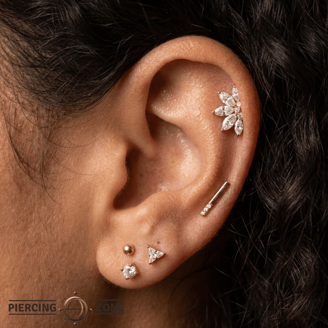 Love Line – CZ Bar Connector – 14K Gold Threadless End - piercing - zone.com