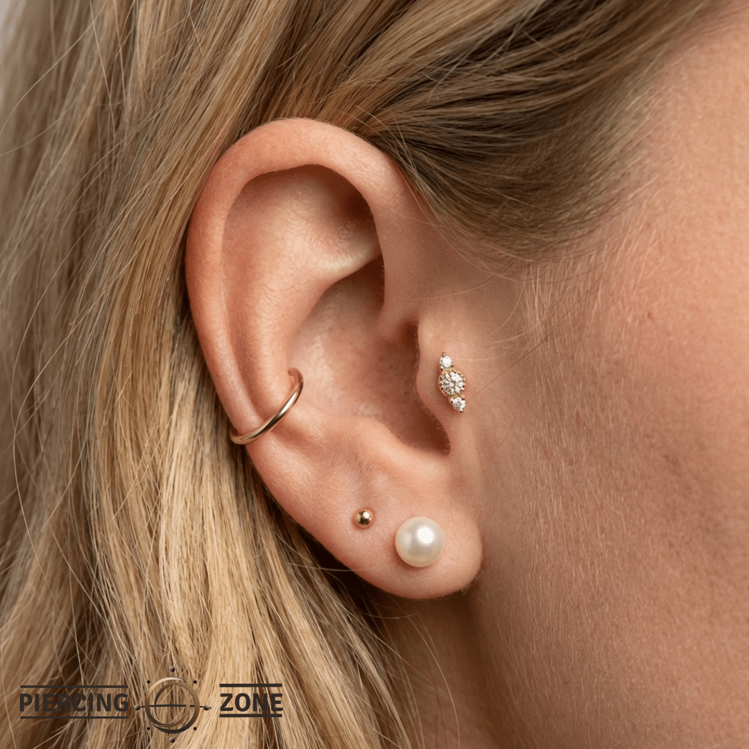 Lucien – Milgrain CZ Trio – 14K Gold Threadless End - piercing - zone.com