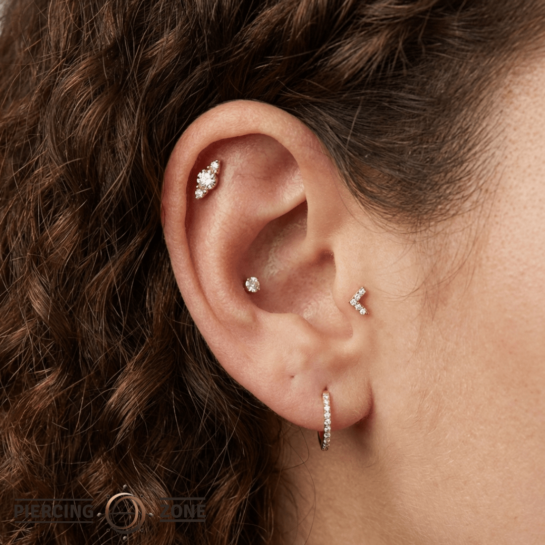 Lucien – Milgrain CZ Trio – 14K Gold Threadless End - piercing - zone.com