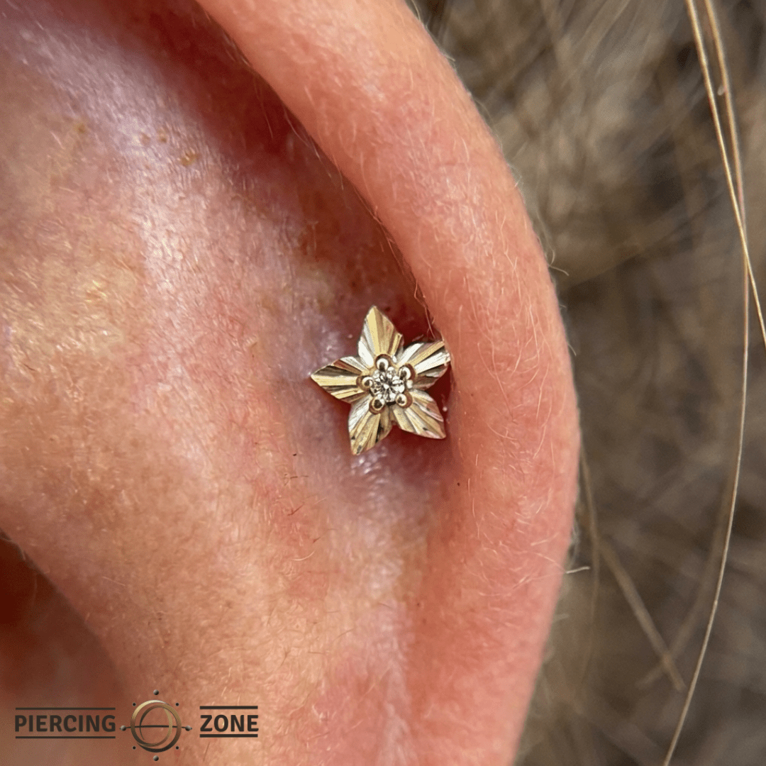 Lula Diamond Flower – 14K Gold Floral Threadless End - piercing - zone.com