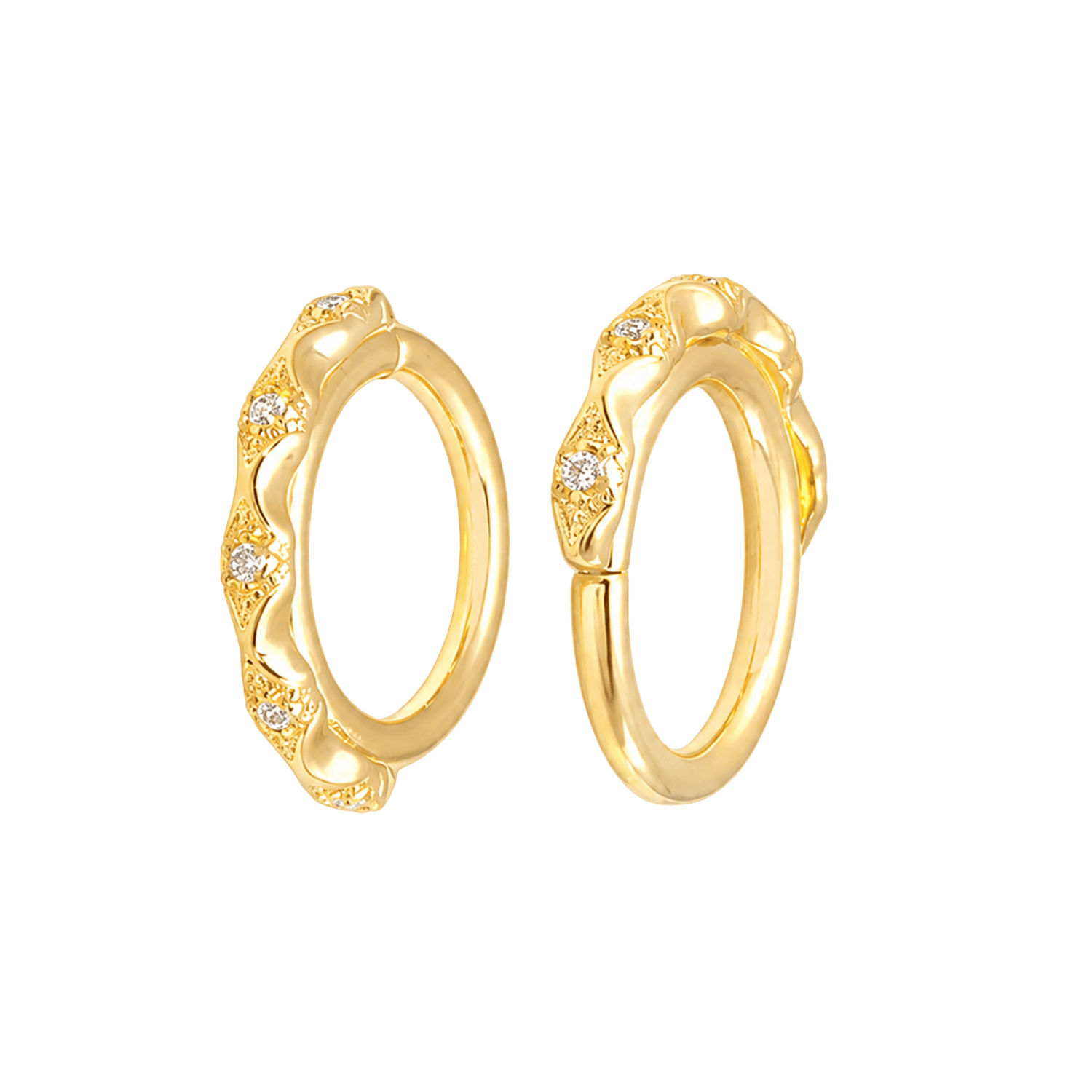 Lulu Seamless Ring – 14K Gold Micro-Gem Cup & Divot Design - piercing-zone.com