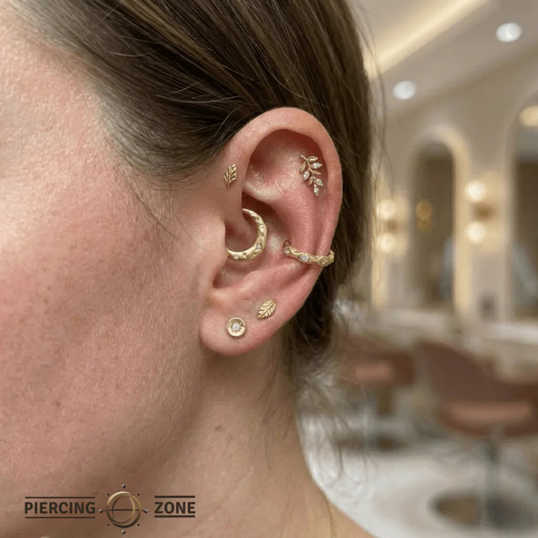 Lulu Seamless Ring – 14K Gold Micro - Gem Cup & Divot Design - piercing - zone.com