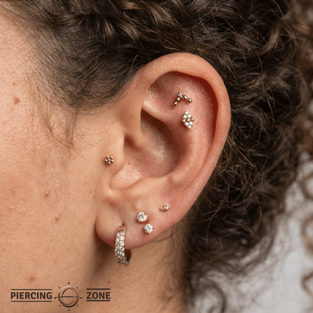 Lustre – CZ Fan – 14K Gold Threadless End - piercing - zone.com