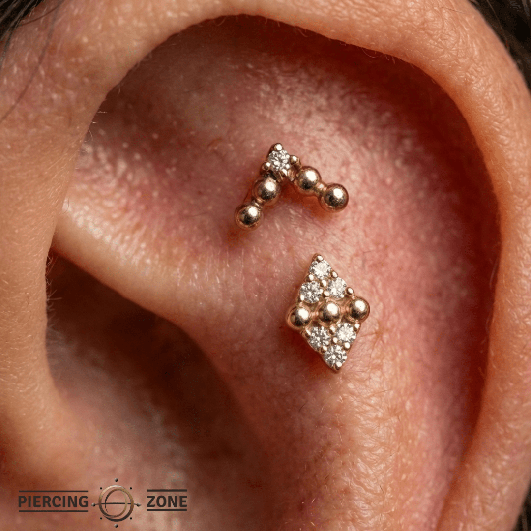 Lustre – CZ Fan – 14K Gold Threadless End - piercing - zone.com