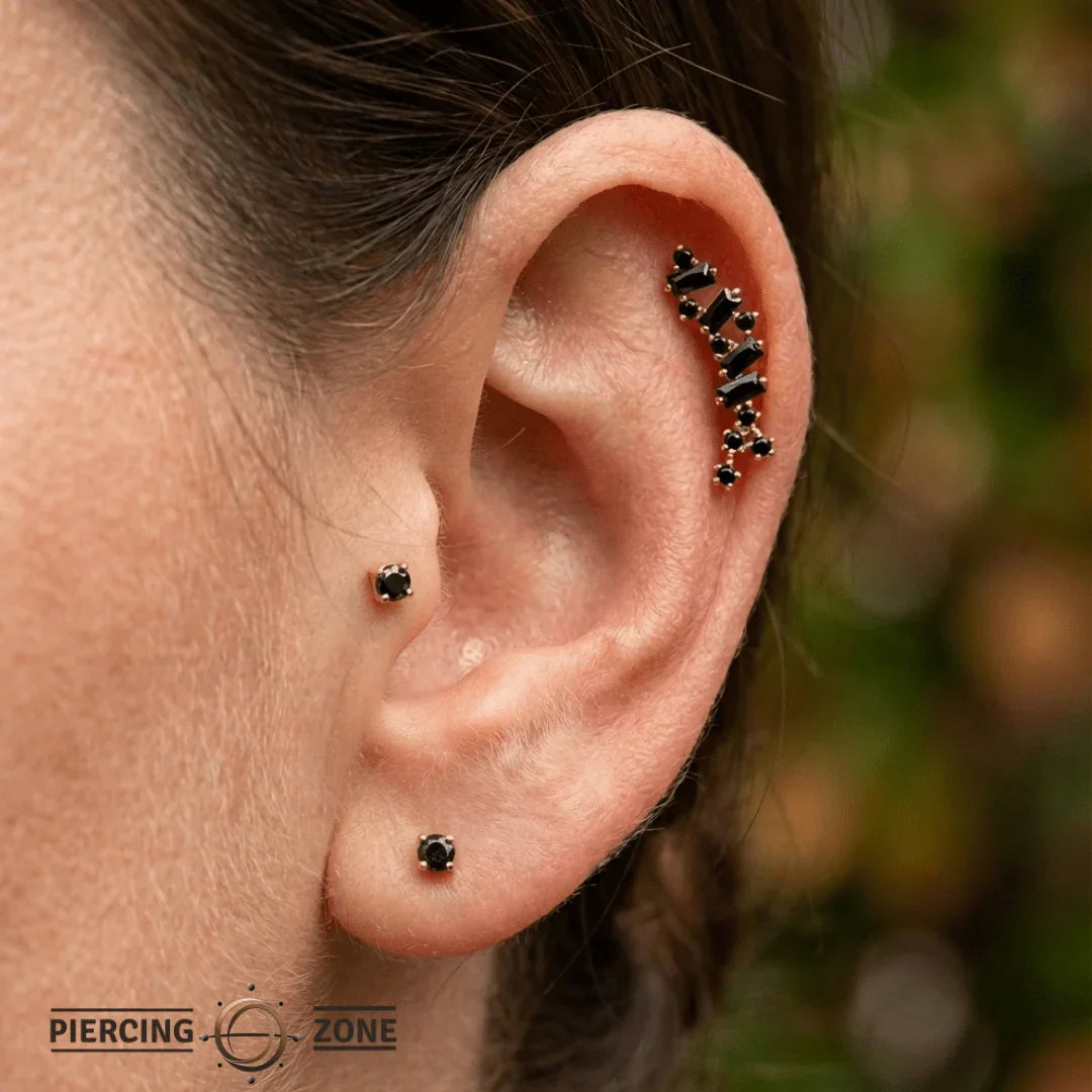 Lynx – 14K/18K Gold Baguette & Round Multi - Stone Threadless End - piercing - zone.com