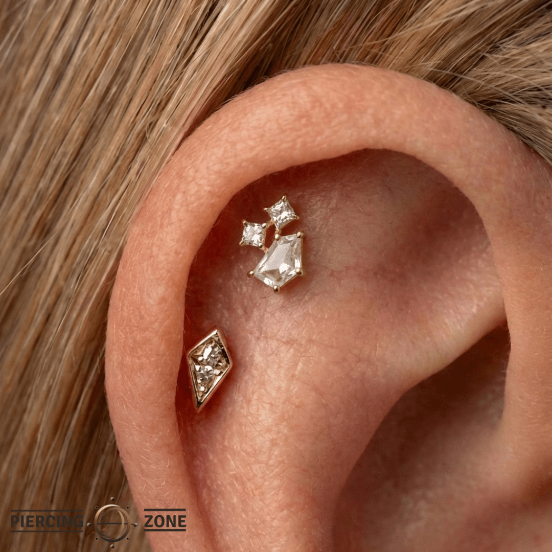 Lyra – CZ Trio – 14K Gold Threadless End - piercing - zone.com