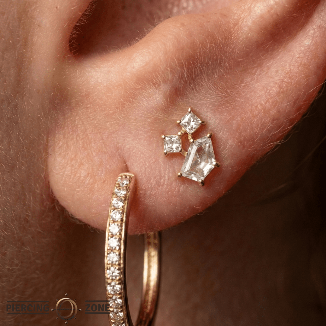 Lyra – CZ Trio – 14K Gold Threadless End - piercing - zone.com