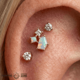 Lyra – Mercury Mist Topaz, Opal & CZ – 14K Gold Threadless End - piercing - zone.com