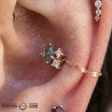Lyra – Moss Agate & CZ – 14K Gold Threadless End - piercing - zone.com