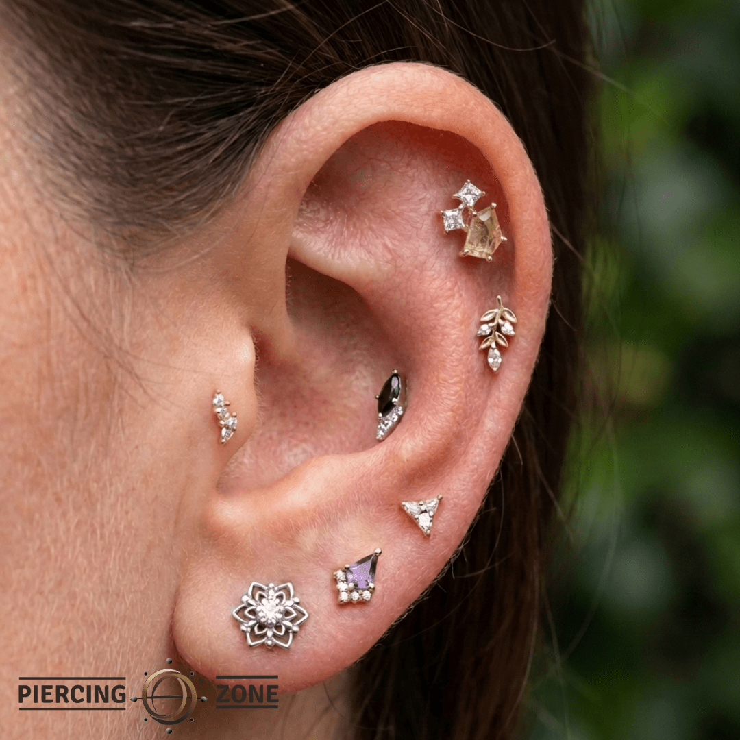 Lyra – Rutilated Quartz & CZ – 14K Gold Threadless End - piercing - zone.com