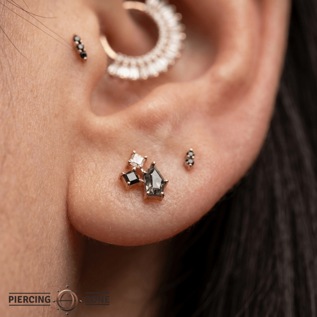 Lyra – Tourmalated Quartz, Black Spinel & CZ – 14K Gold Threadless End - piercing - zone.com