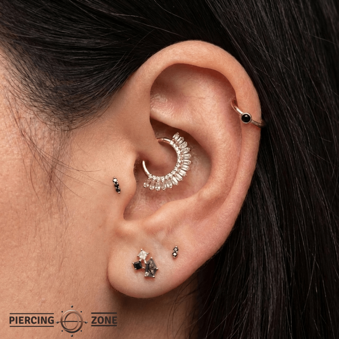 Lyra – Tourmalated Quartz, Black Spinel & CZ – 14K Gold Threadless End - piercing - zone.com