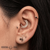 Lyra – Tourmalated Quartz, Black Spinel & CZ – 14K Gold Threadless End - piercing - zone.com