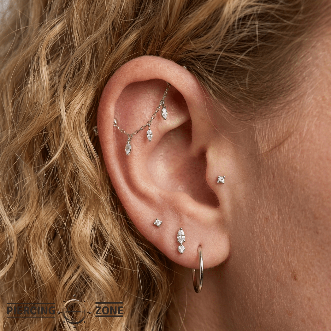 Lyric – CZ Leaf Charms – 14K Gold Chain - piercing - zone.com