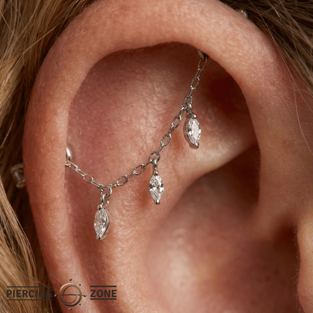 Lyric – CZ Leaf Charms – 14K Gold Chain - piercing - zone.com