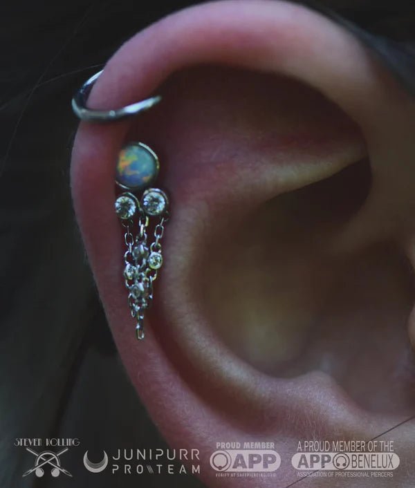 Maeve Chains – Faux Opal & CZ Drop – 14K Gold Threadless End - piercing - zone.com