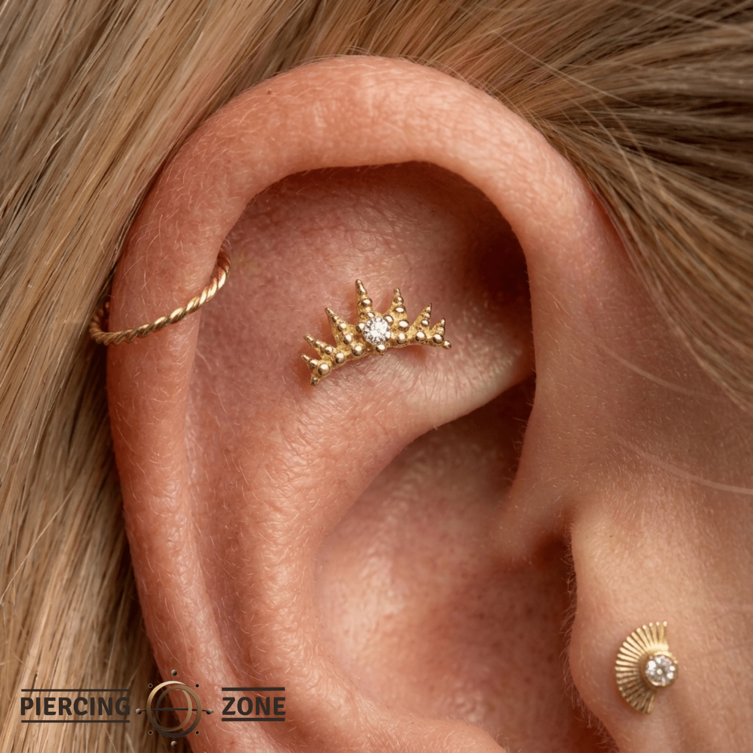 Maiden Pin - 14K Gold Gem Crown Threadless End - piercing - zone.com