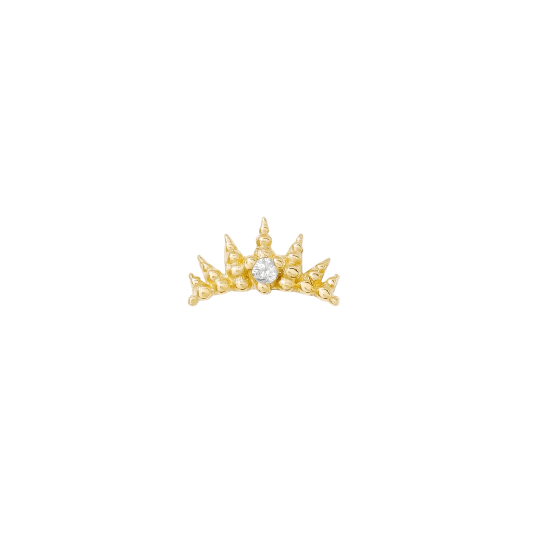 Maiden Pin - 14K Gold Gem Crown Threadless End - piercing - zone.com