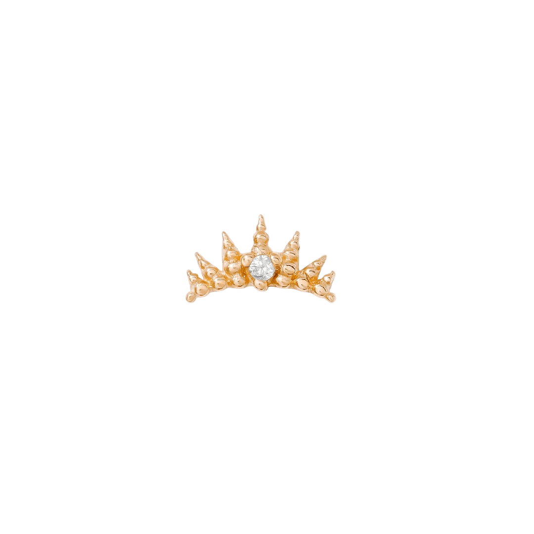 Maiden Pin - 14K Gold Gem Crown Threadless End - piercing - zone.com