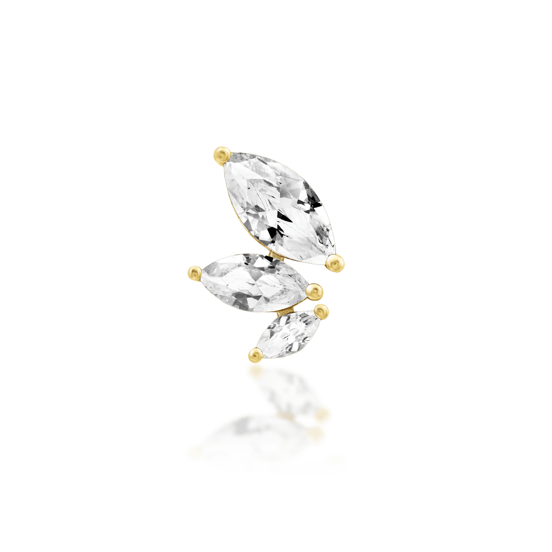Malice – White CZ Marquise Trio – 14K Gold Threadless End - piercing - zone.com