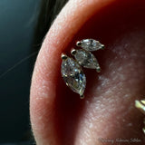 Malice – White CZ Marquise Trio – 14K Gold Threadless End - piercing - zone.com