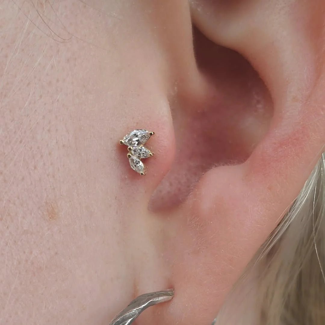 Malice – White CZ Marquise Trio – 14K Gold Threadless End - piercing - zone.com