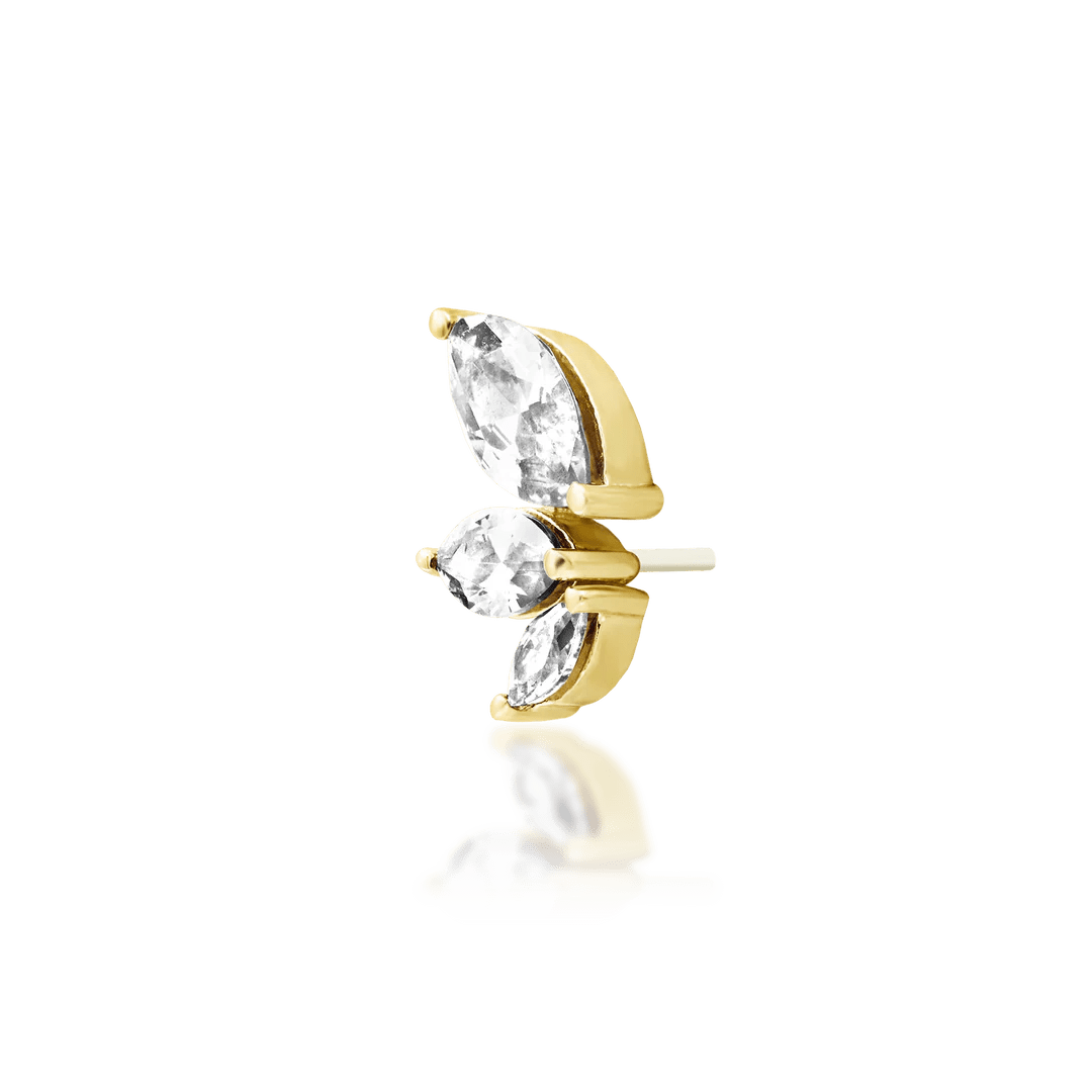 Malice – White CZ Marquise Trio – 14K Gold Threadless End - piercing - zone.com