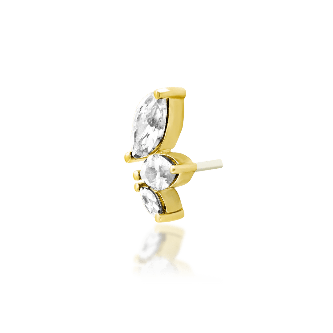 Malice – White CZ Marquise Trio – 14K Gold Threadless End - piercing - zone.com