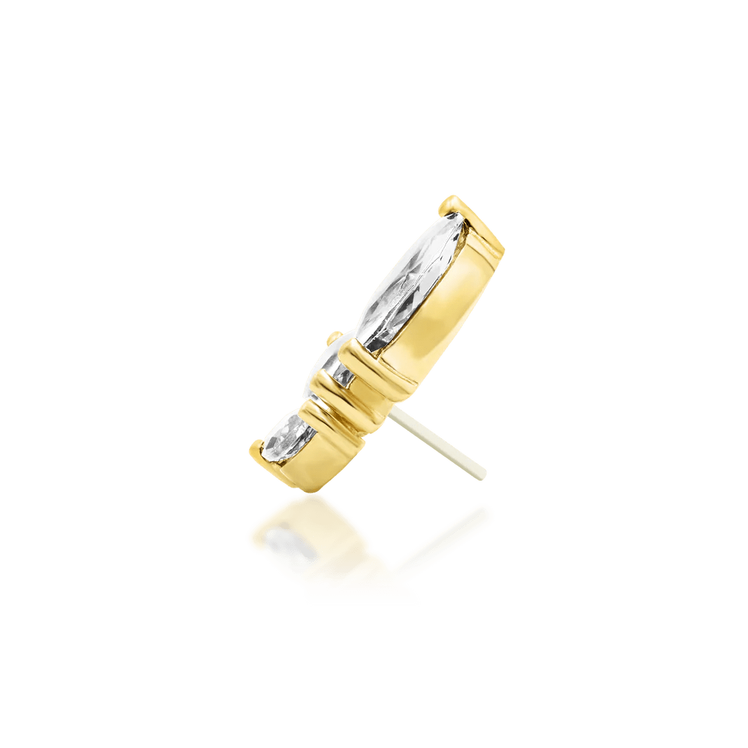 Malice – White CZ Marquise Trio – 14K Gold Threadless End - piercing - zone.com