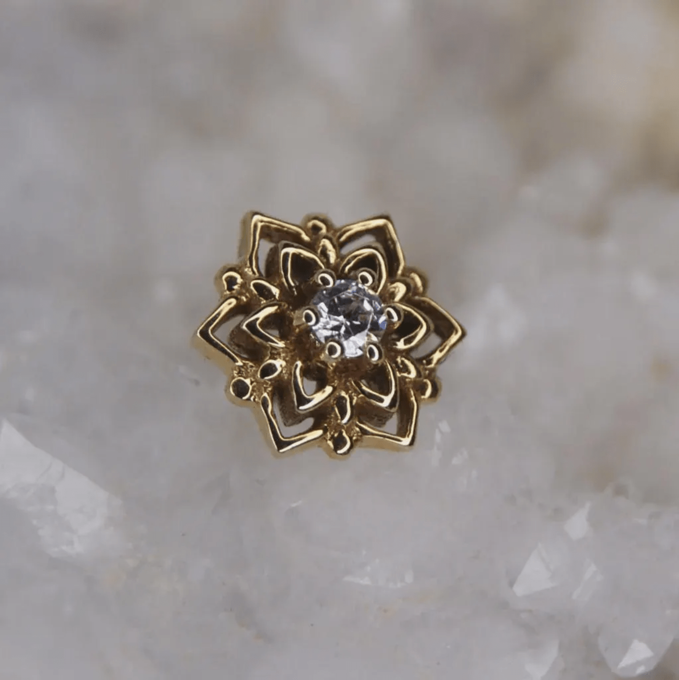 Mandala – 14K Gold Swarovski CZ Floral Threadless End - piercing - zone.com