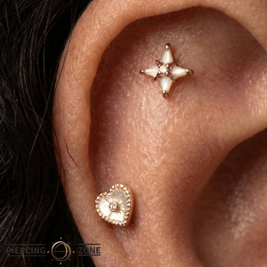Marbella Heart Mother of Pearl – 14K Gold Threadless End - piercing - zone.com