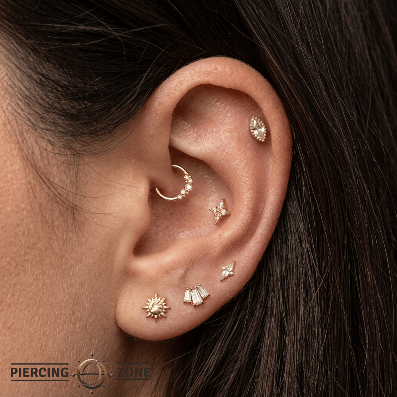 Marquis Scalloped – 14K Gold Marquise CZ Threadless End - piercing - zone.com