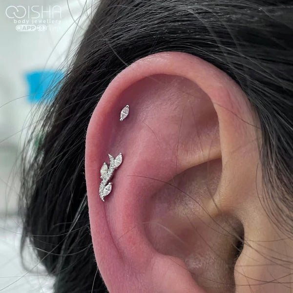 Marquise – 14K Gold Prong - Set Threadless End - piercing - zone.com