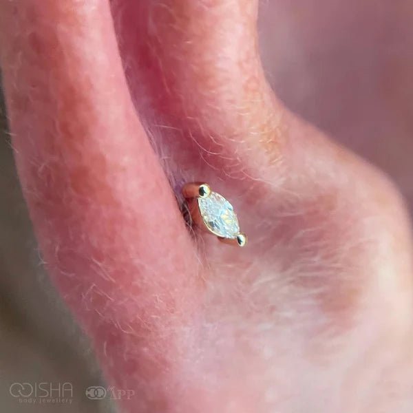 Marquise – 14K Gold Prong - Set Threadless End - piercing - zone.com