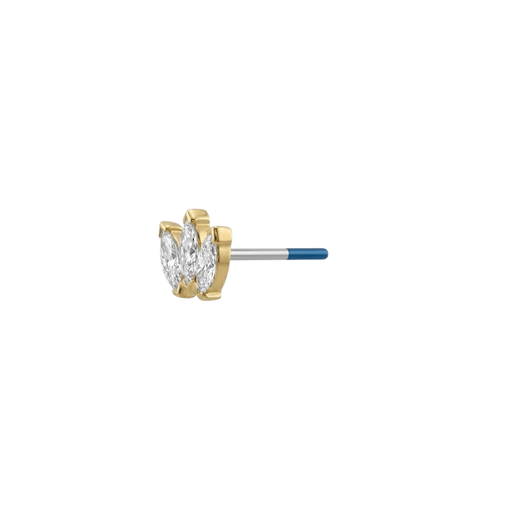 Marquise Fan - 18K Gold Lab Diamond Threadless End - piercing-zone.com