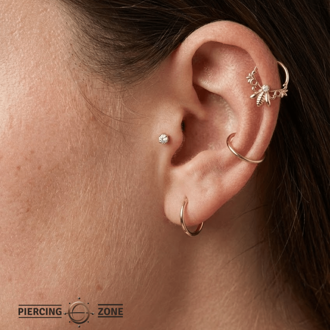 Melissa Seamless Ring – 14K Gold Wide Arc with Center Gem - piercing - zone.com