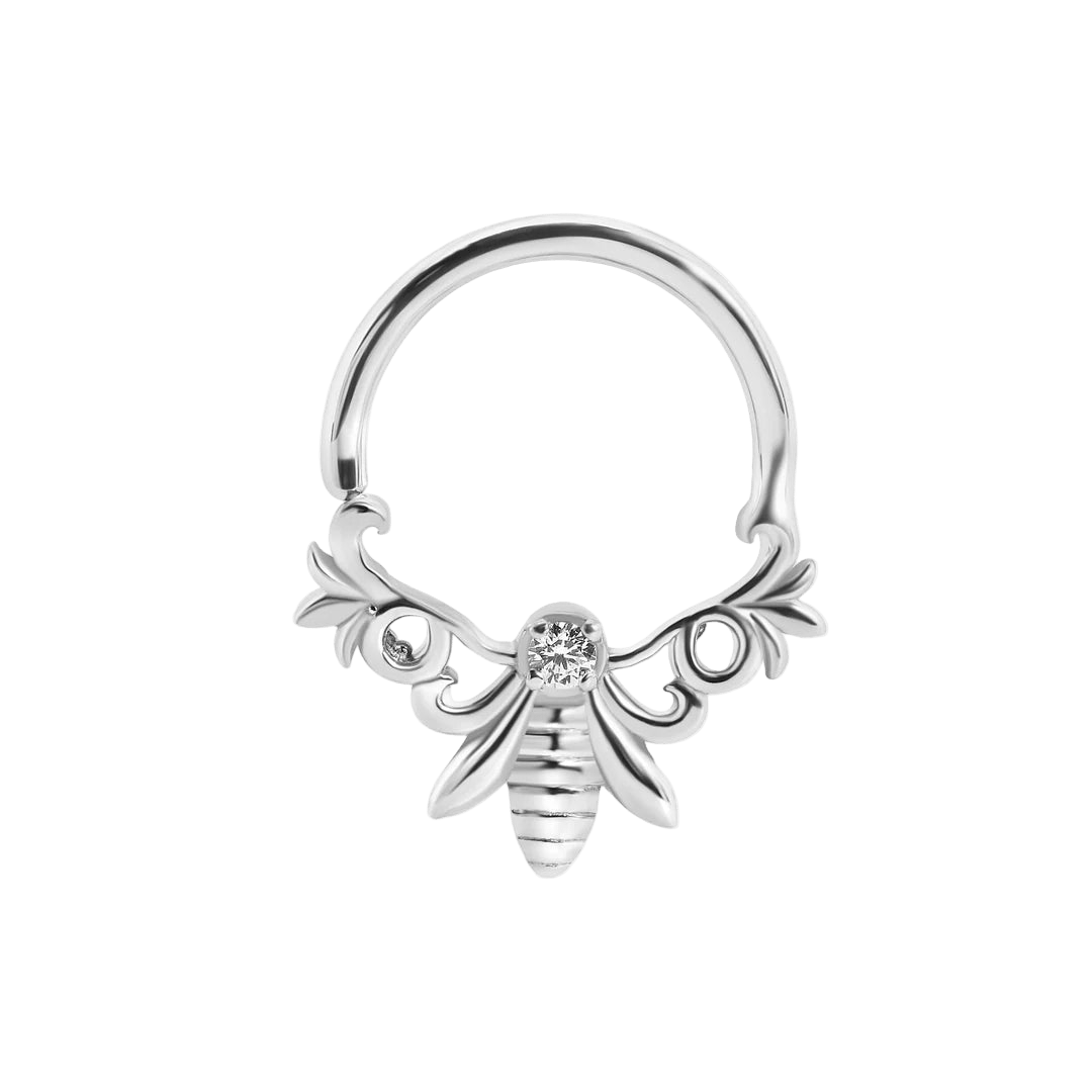 Melissa Seamless Ring – 14K Gold Wide Arc with Center Gem - piercing - zone.com