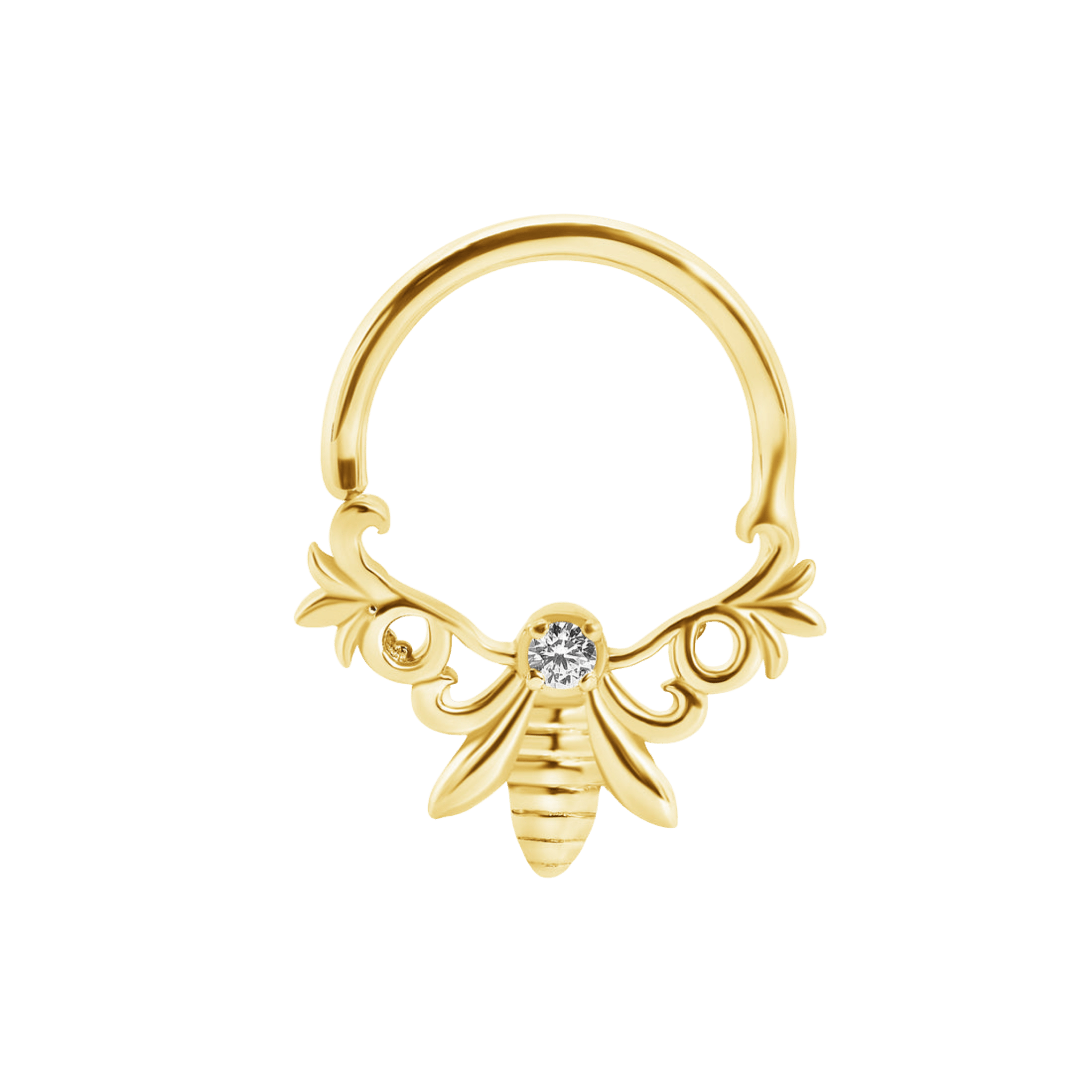 Melissa Seamless Ring – 14K Gold Wide Arc with Center Gem - piercing-zone.com